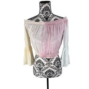 Generation K Ombre Pastel Off-Shoulder Bell Sleeve Peasant Romantic Crop Top
